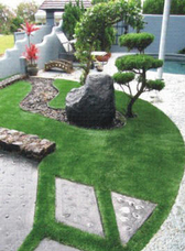 Japanese garden with fake grass