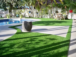 pool with synthetic turf lawn